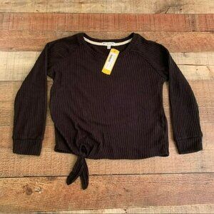 Love glam girl jayme ribbed brushed tie front pullover long sleeve shirt - S